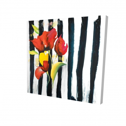 Red flowers on stripes