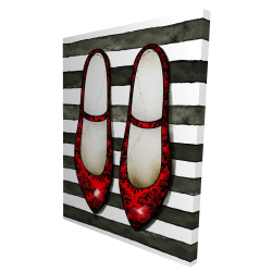 Red glossy shoes on striped background