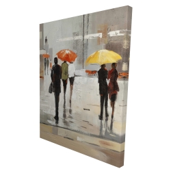 Abstract passersby with umbrellas