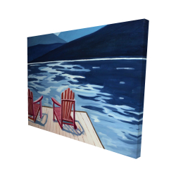 Lake, dock, mountains & chairs