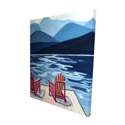 Lake, dock, mountains & chairs