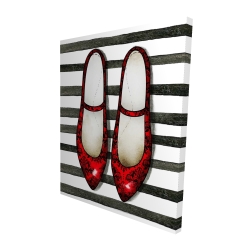 Red glossy shoes on striped background