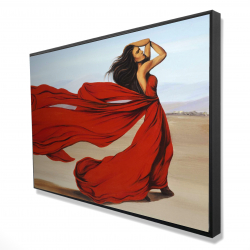 Woman with a long red dress in the desert