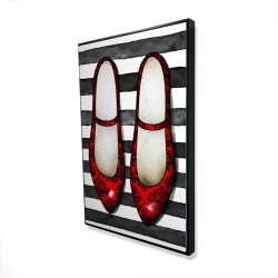 Red glossy shoes on striped background