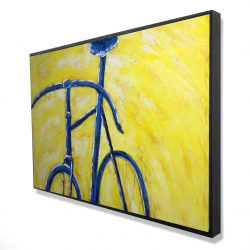 Bicyclette bleue sur fond jaune