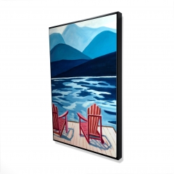 Lake, dock, mountains & chairs