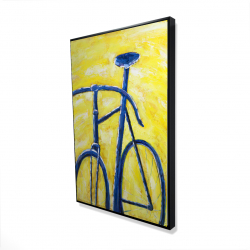 Bicyclette bleue sur fond jaune