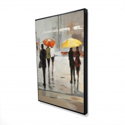 Abstract passersby with umbrellas