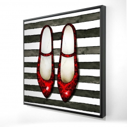 Red glossy shoes on striped background