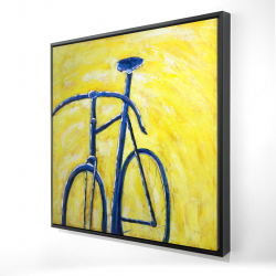 Bicyclette bleue sur fond jaune