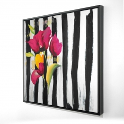 Pink flowers on black stripes