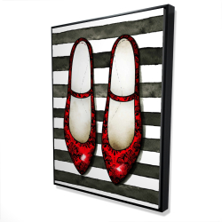 Red glossy shoes on striped background