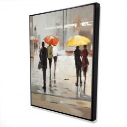 Abstract passersby with umbrellas