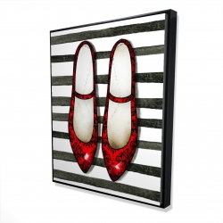 Red glossy shoes on striped background