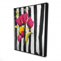 Pink flowers on black stripes