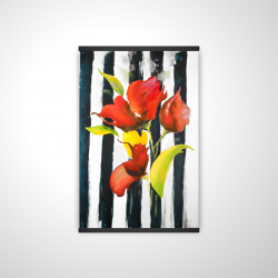 Flowers on black and white stripes