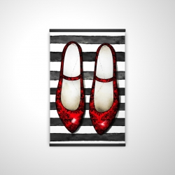 Red glossy shoes on striped background