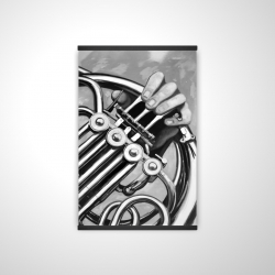 Musician with french horn monochrome