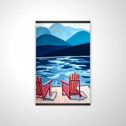 Lake, dock, mountains & chairs