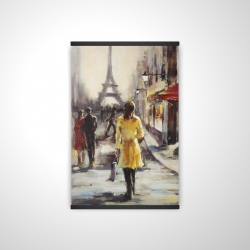 Yellow coat woman walking on the street