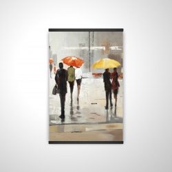 Abstract passersby with umbrellas