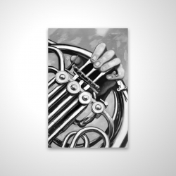 Musician with french horn monochrome