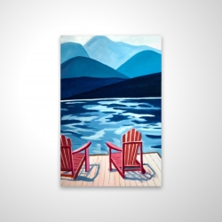 Lake, dock, mountains & chairs