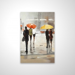 Abstract passersby with umbrellas