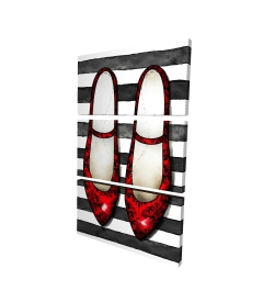 Red glossy shoes on striped background