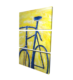 Bicyclette bleue sur fond jaune