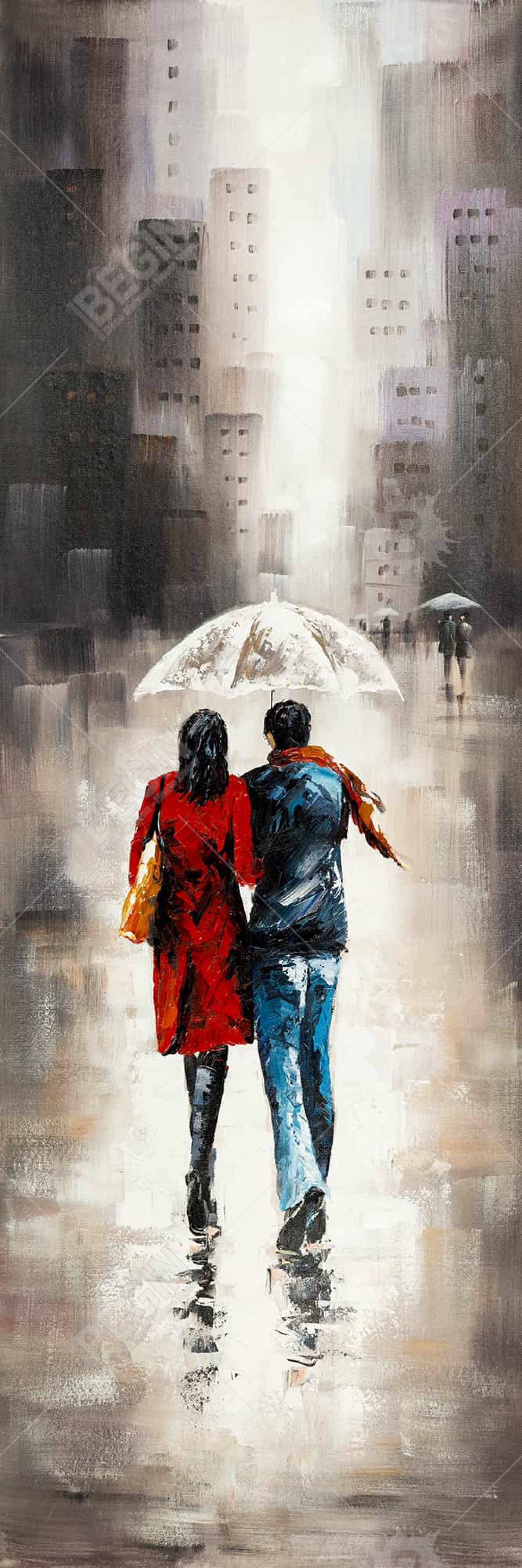 Quiet walk in couple in the rain