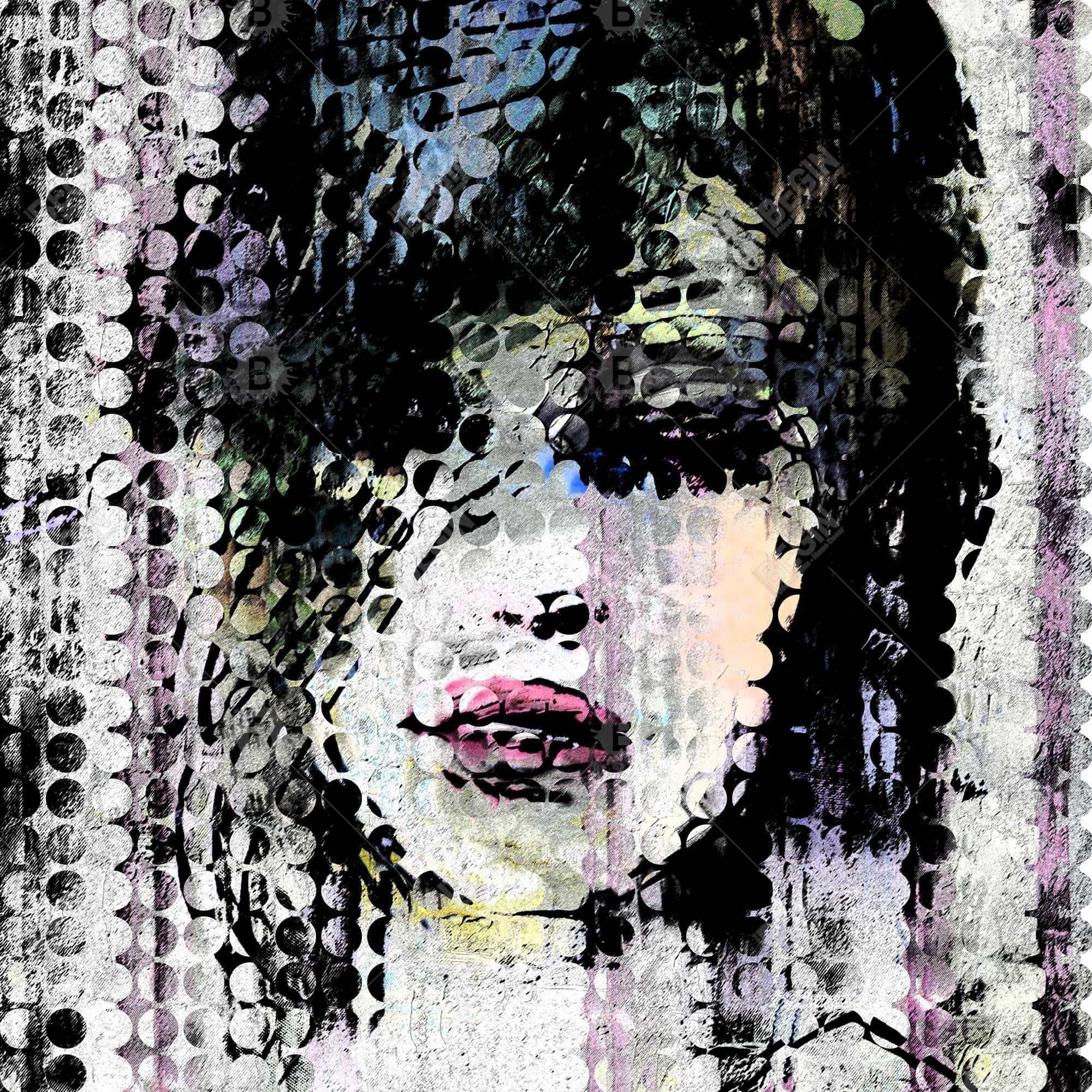 Visage de femme coloré et abstrait fait de points