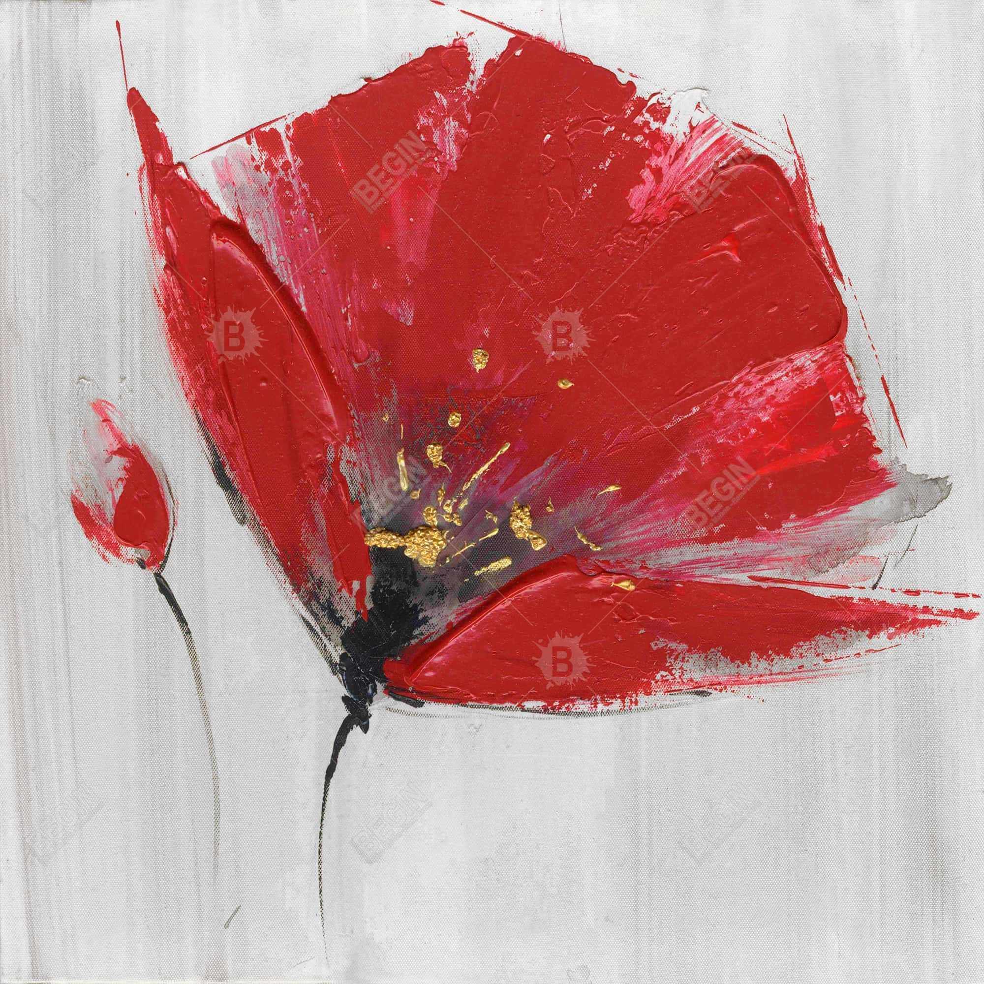 Deux fleurs rouges sur fond gris