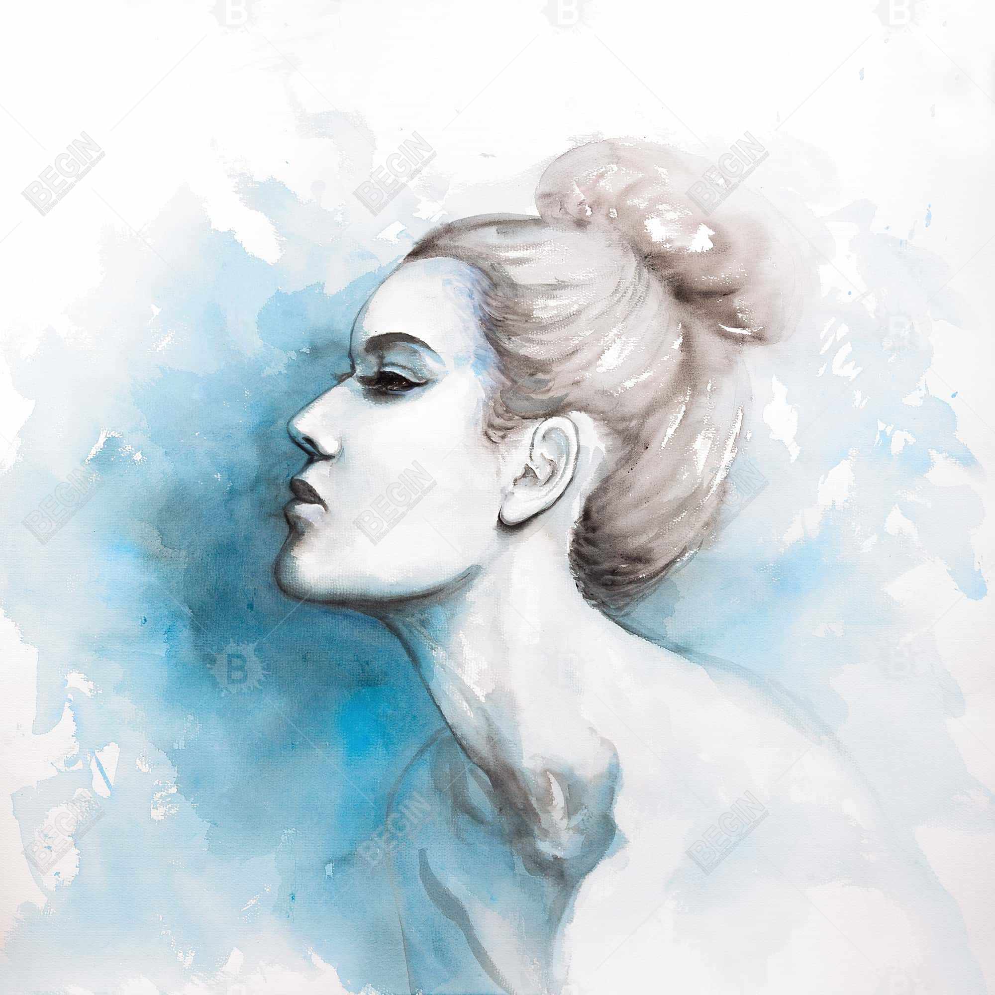 Vue de profil abstraite d'une femme à l'aquarelle