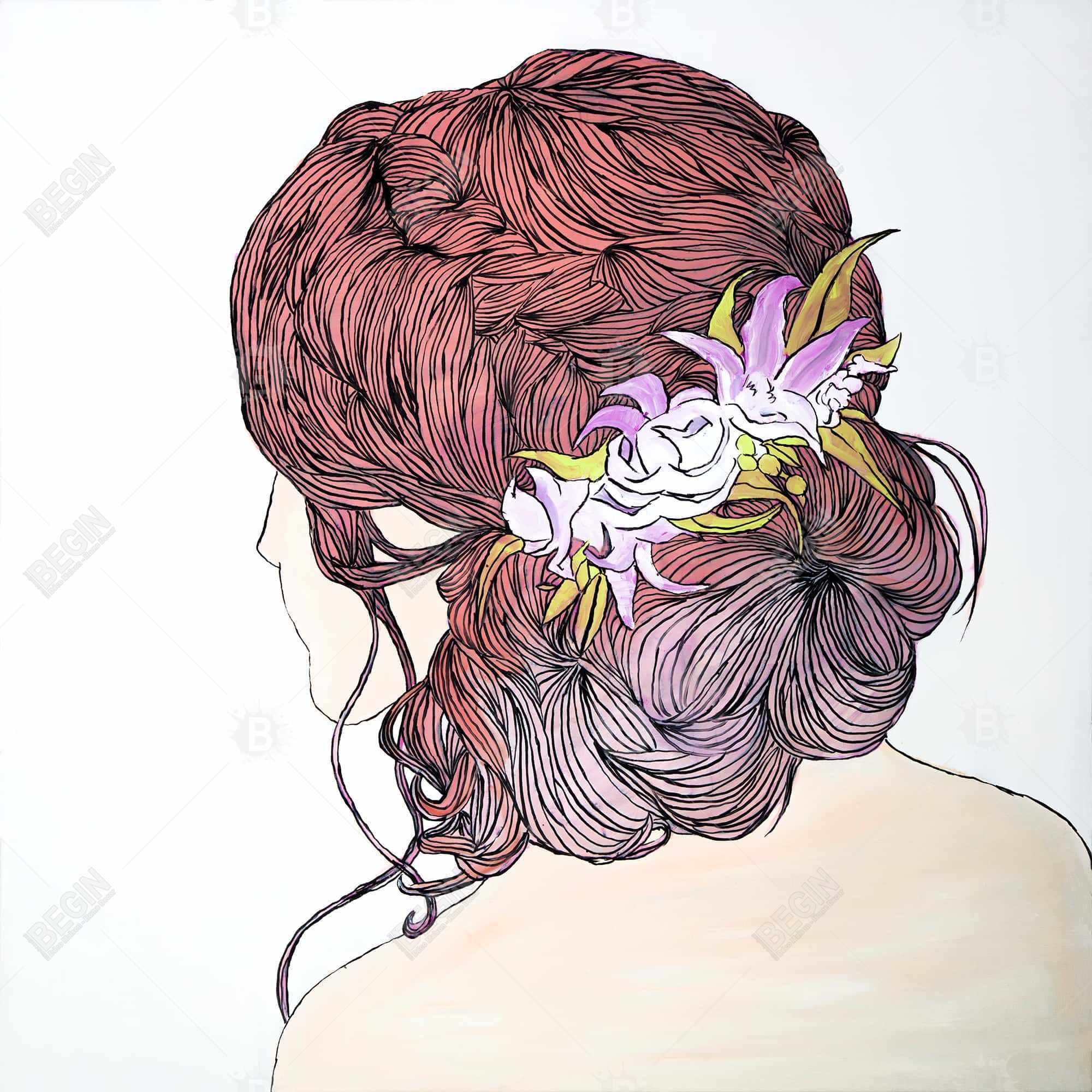 Woman from behind with flowers