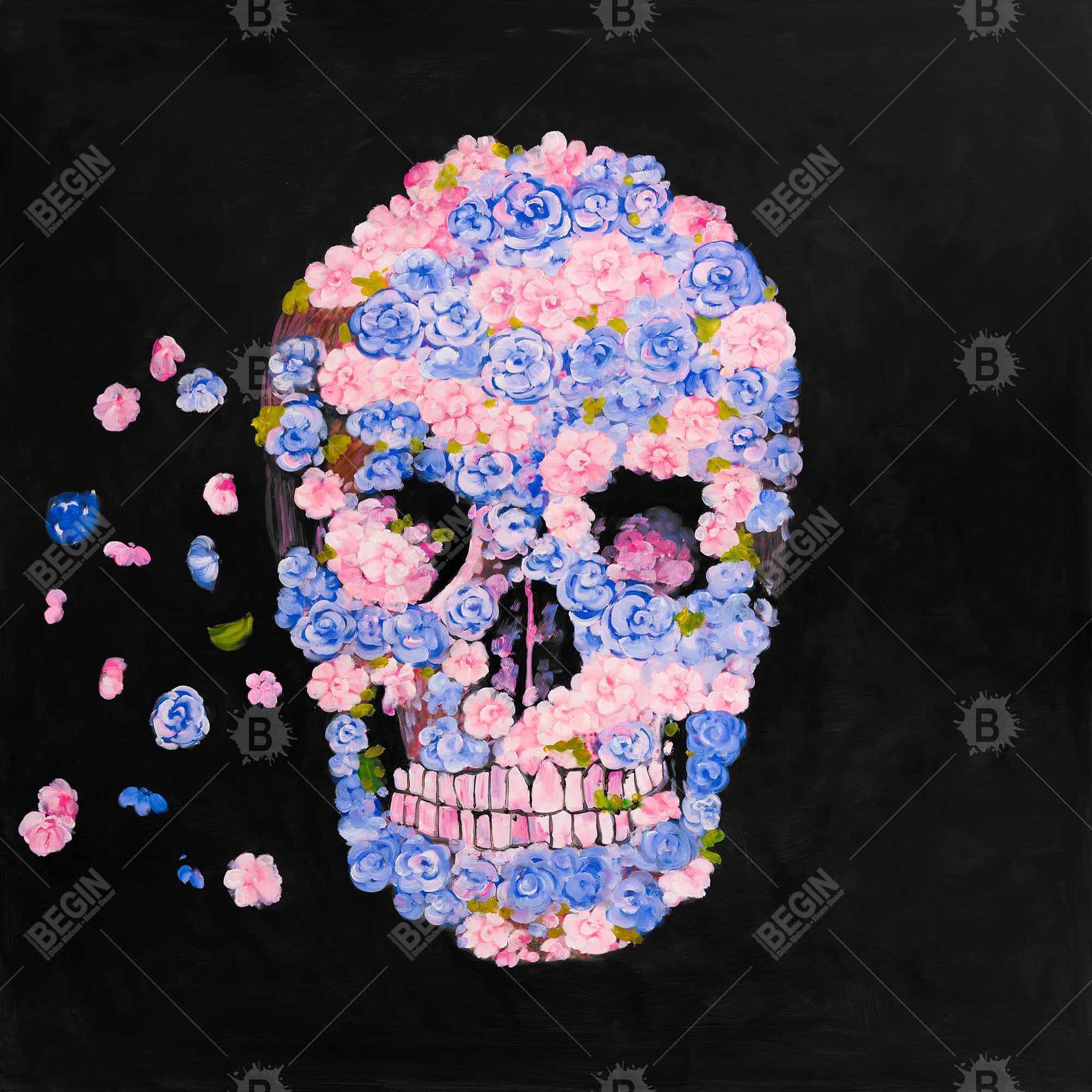 Crâne de fleurs en vol
