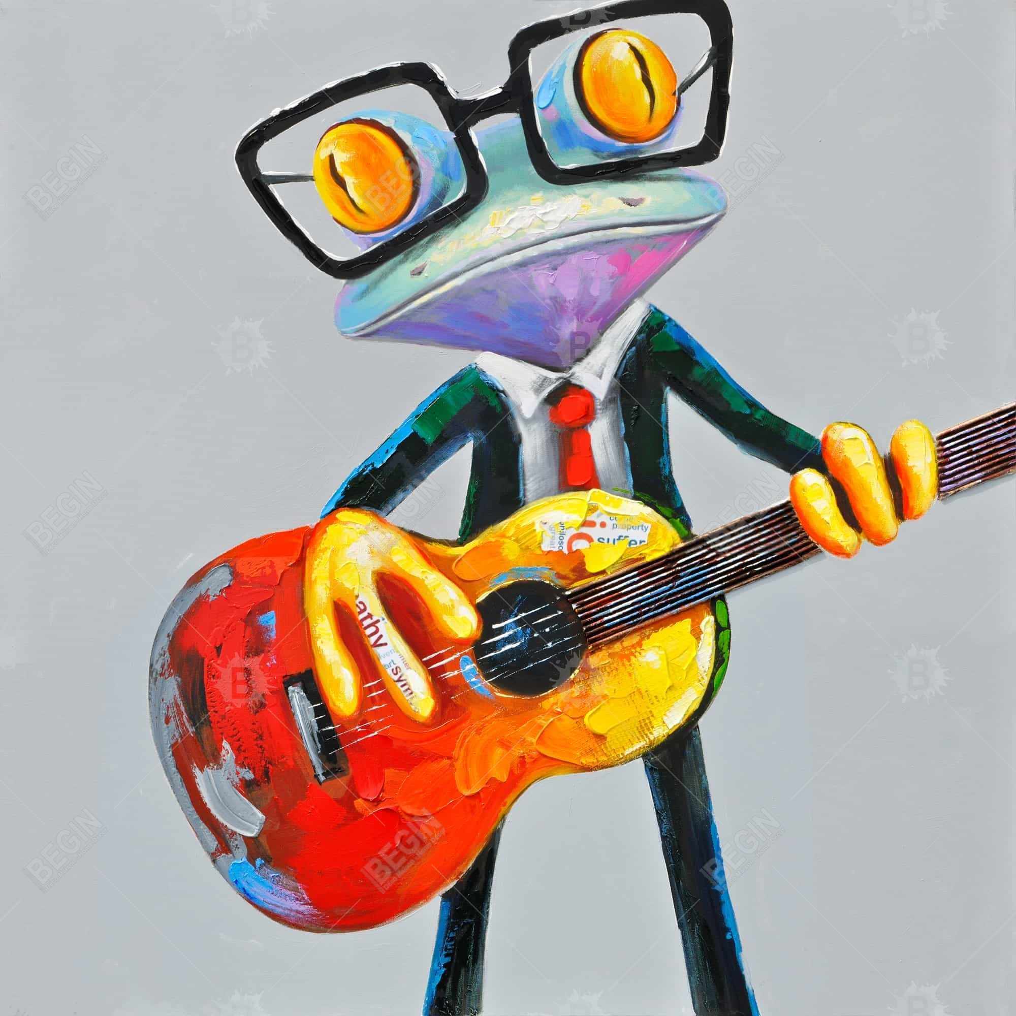 Funny frog playing guitar