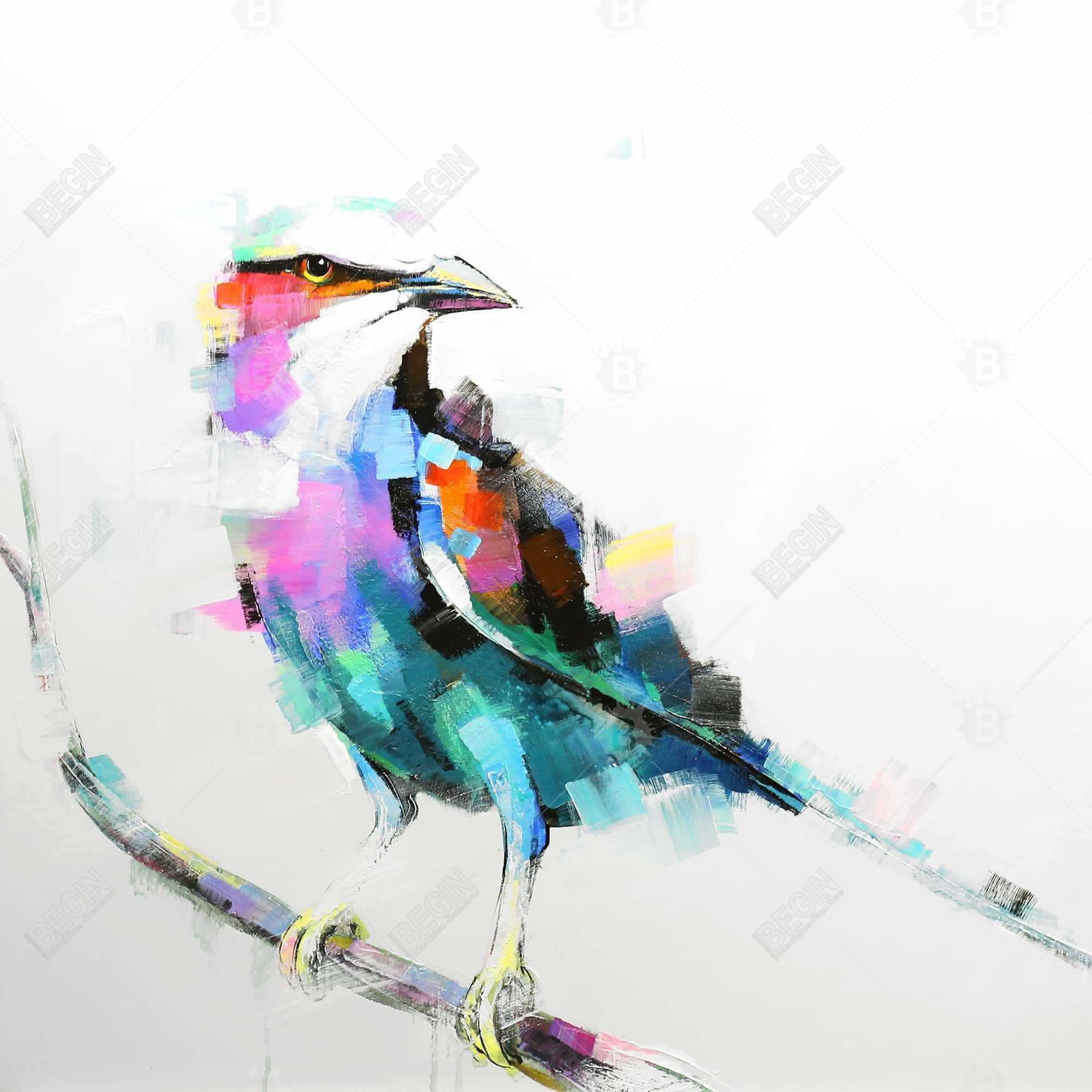 Oiseau abstrait et coloré sur une branche