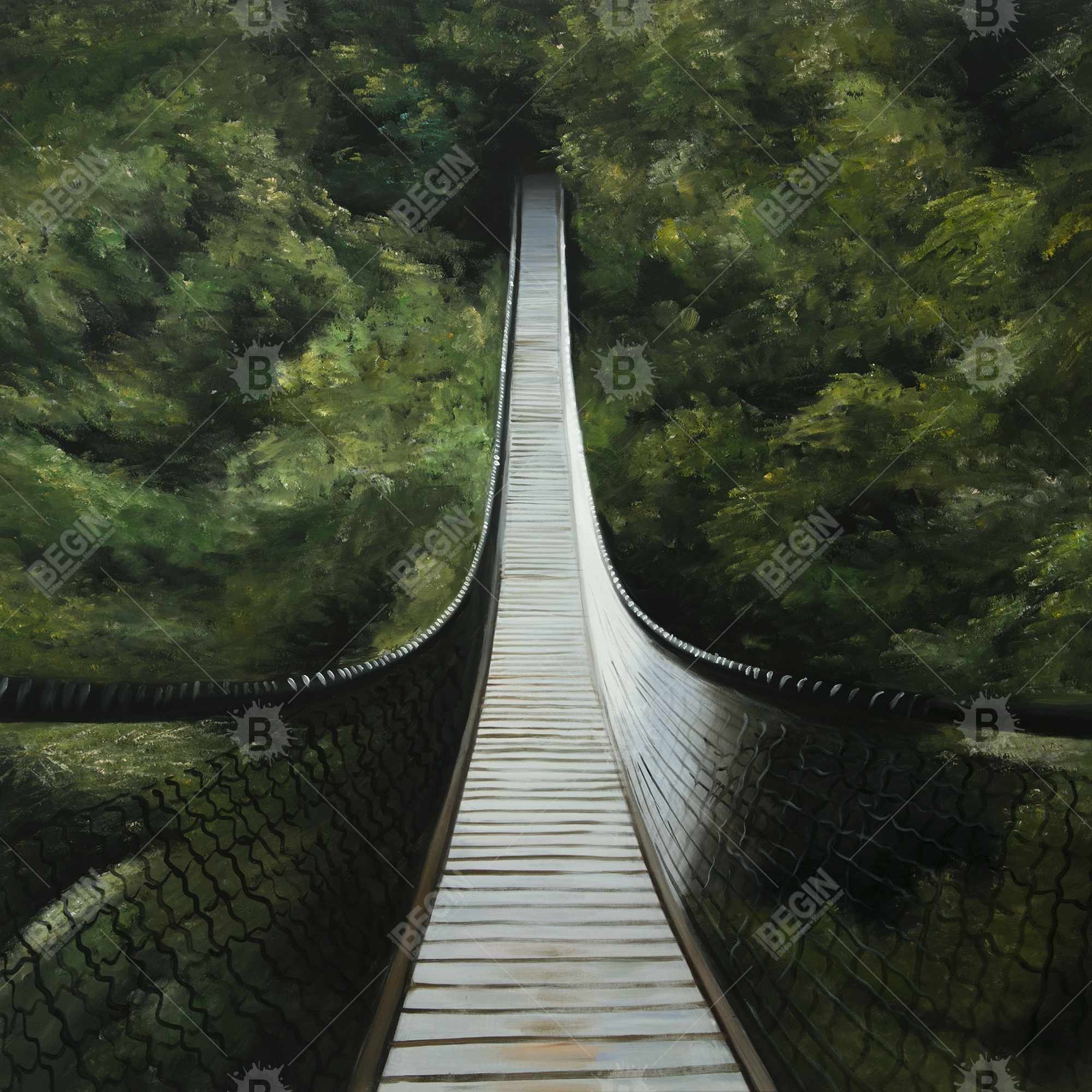 Suspended bridge in the forest