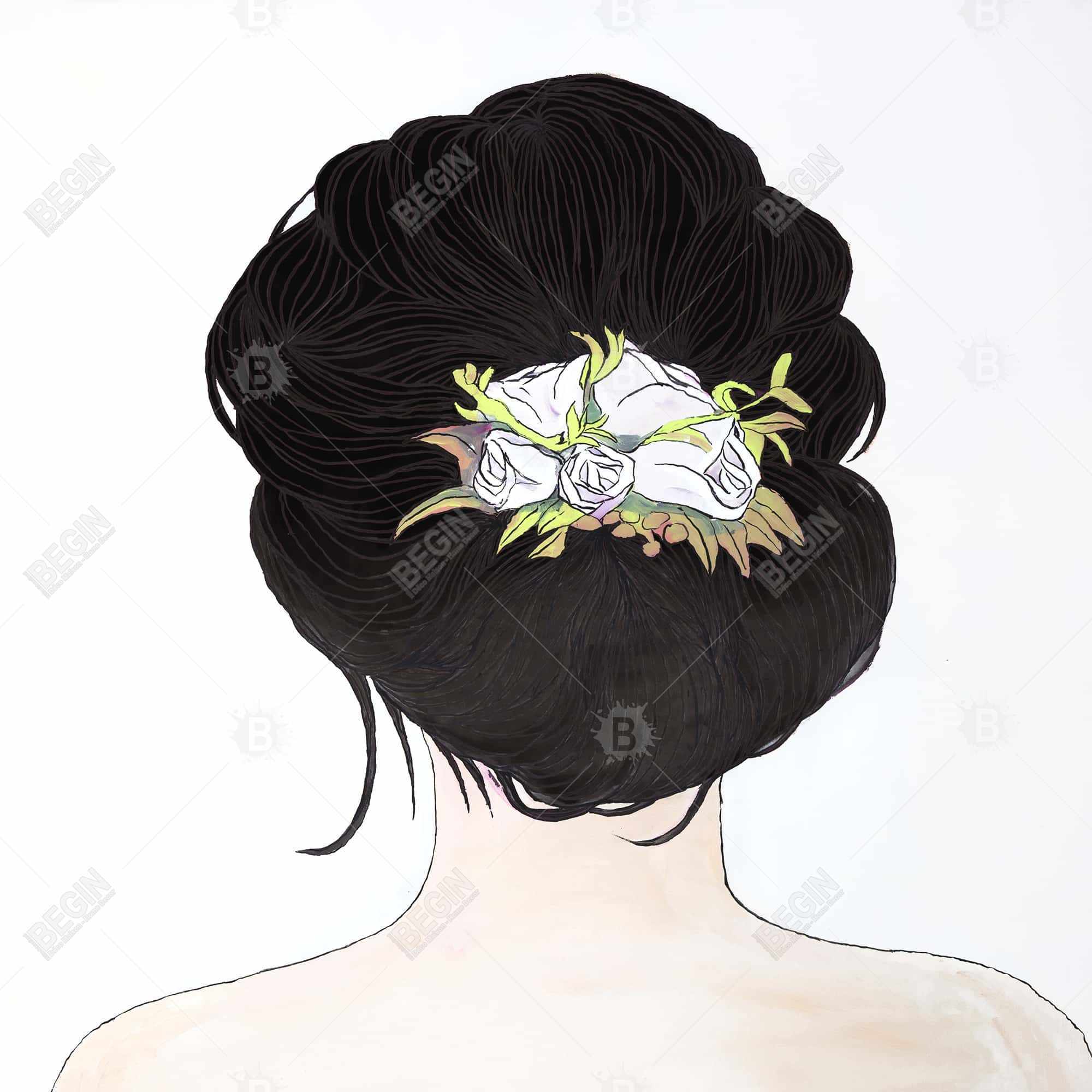 Fleurs dans les cheveux brun