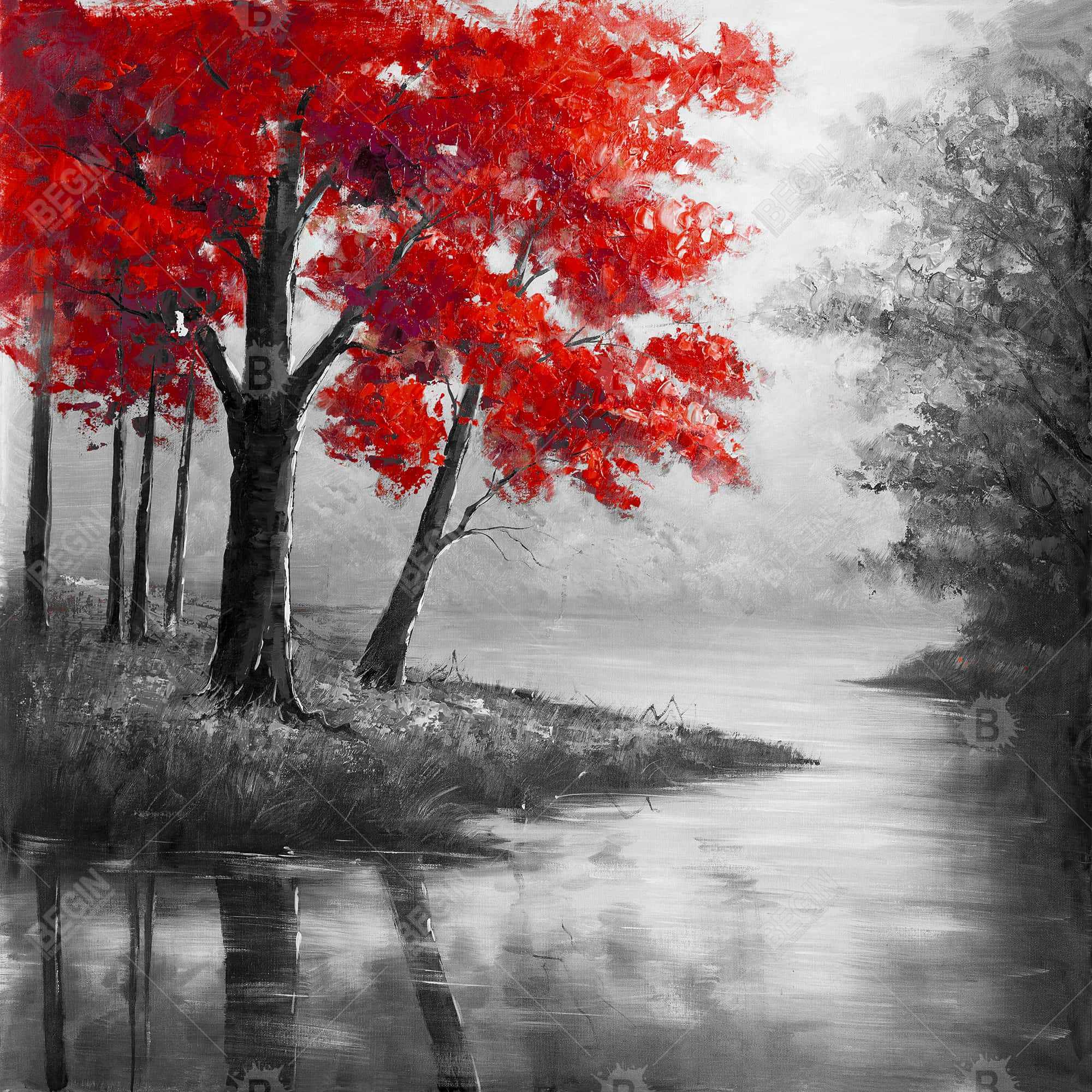 Red trees and lake